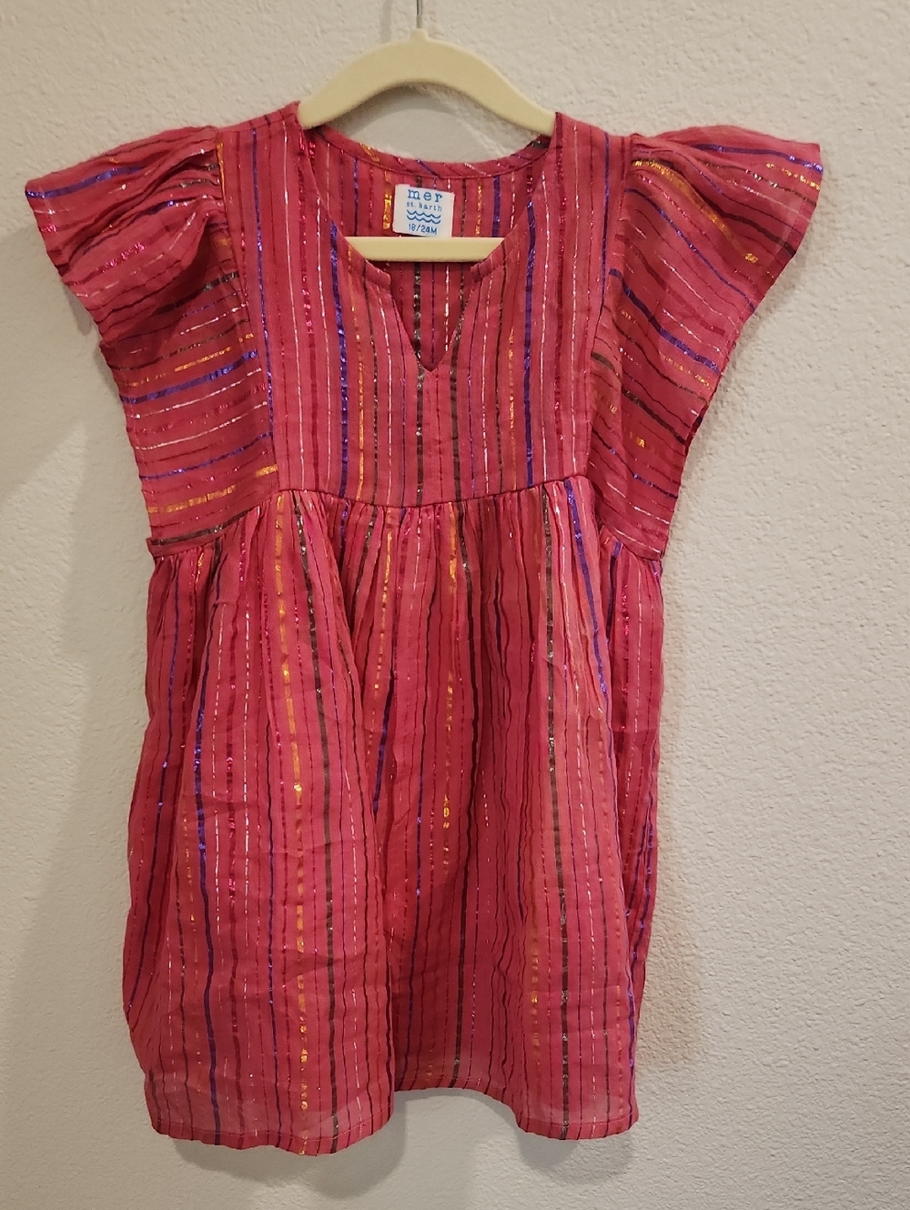 Mer St. Barth Bright Pink Striped Flutter-Sleeve